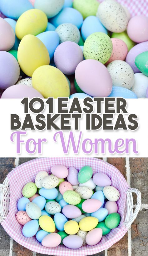 This list of over 100 Easter Basket Ideas for Women includes ideas for wives, moms, grandmothers, girlfriends and more - get practical and unique gift ideas for ladies with an Easter twist! Easter Basket For Friends Cute Ideas, Women Easter Basket Ideas, Easter Basket For Grandma, Easter Basket For Mom Ideas, Easter Gift For Mom, Easter Gifts For Girlfriend, Adult Daughter Easter Basket Ideas, Easter Basket For Wife, Easter Basket For Adult Daughter