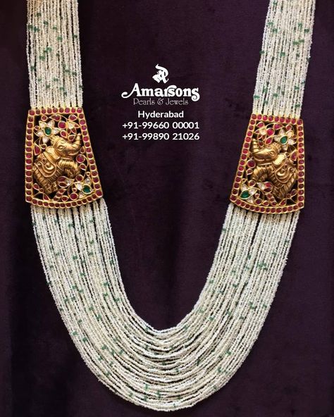 Amarsons Jewellery, Pearls Mala, Pearl Mala, Temple Jewelry Necklace, Gold Temple Jewellery, Creative Necklace, Gold Jewelry Simple Necklace, Beautiful Gold Necklaces, Pearl Jewels