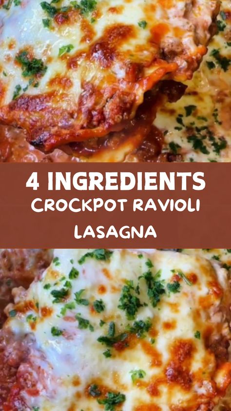 4 Ingredients Crockpot Ravioli Lasagna Crockpot Ravioli Lasagna Crock Pot, Crockpot Lazy Lasagna With Ravioli, Ravioli In Crockpot, Ravioli Crockpot Recipes, Ravioli Lasagna Crockpot, Crock Pot Ravioli Lasagna, Crockpot Lasagna With Ravioli, Homemade Beef Ravioli, Crock Pot Ravioli