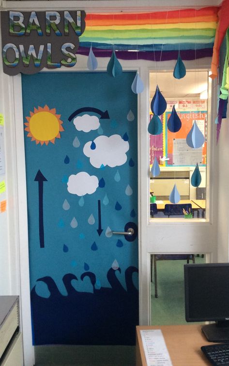 Classroom door Water, Water Cycle Toddler Daycare, School Board Decoration, Weather Theme, Display Boards, Preschool Activities Toddler, Parents Room, Door Displays, Door Decorations Classroom, Water Cycle