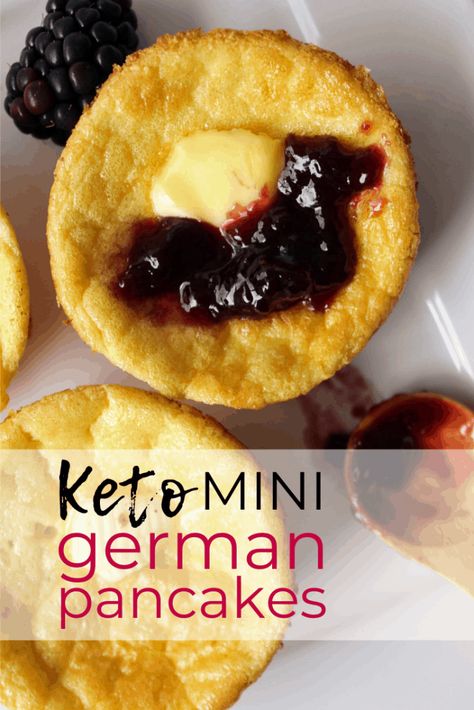 Keto Pancake Muffins, Keto Dutch Baby Pancake, Keto Popovers, Keto Dutch Baby, Keto Munchies, Mini German Pancakes, Puffed Pancake, Lchf Breakfast, Keto Brunch