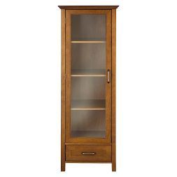 Avery Linen Cabinet with 1 Door Oil Oak Brown - Elegant Home Fashions Glass Door Bathroom, Linen Storage Cabinet, Linen Cabinets, Glass Panel Door, Wooden Bathroom, Linen Cabinet, Cabinet Shelving, Linen Storage, Glass Bathroom