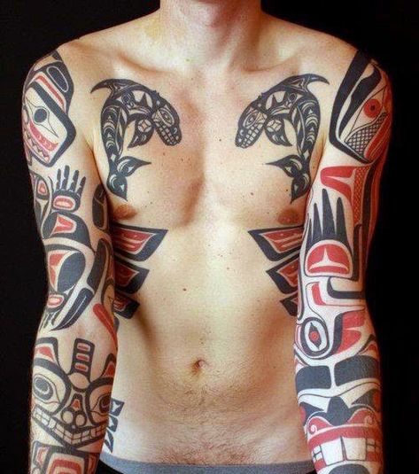 Tatouage Haida, Alaska Tattoo, Haida Tattoo, Canadian Tattoo, Canada Tattoo, Totem Tattoo, Native Tattoos, Scale Tattoo, Weird Tattoos