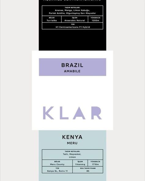 Branding Source on Instagram: "Packaging design for Klar Coffee by @cerenburcuturkan A minimalist wordmark with a twist – a cutout of the logo mark on a white box. This design choice not only adds a touch of color but also allows for an interactive element. Each box comes with vibrant and color-coordinated coffee information cards for every region. These cards provide essential details about the coffee’s origin and tasting notes. Choosing cards over stickers isn’t just a matter of preference; it’s a strategy for ensuring a consistent and error-free presentation. Placed in box pockets, each card aligns flawlessly at the same level and elevating the overall design cohesiveness. - DM us to be featured Let us know your thoughts in the comments. - . . . . . . . #branding #brandidentity #pack Coffee Information, Overall Design, Brand Illustration, Logo Mark, White Box, The Coffee, Brand Identity, Packaging Design, Twist