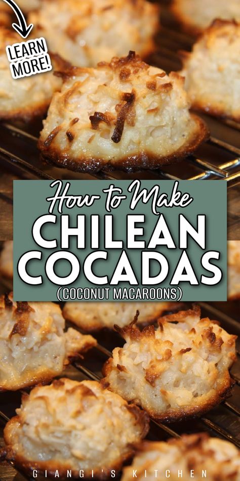 These Chilean Cocadas, also known as coconut macaroons, are a sweet treat for any time of the year. These cookies are a great dessert and easy to make. Try this recipe soon! Chilean Desserts, Chilean Recipes, Tomato Relish, Party Food Dessert, Coconut Macaroons, Great Desserts, Breakfast Treats, Best Dessert Recipes, Find Recipes