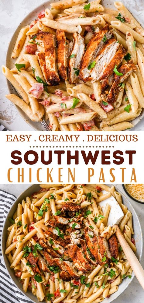 Creamy chicken pasta with incredible southwest flavors is on the menu! Even your picky eaters will enjoy this easy family-friendly dish. Southwest Chicken Pasta, Resep Pasta, Resep Smoothie, Creamy Chicken Pasta, Southwest Chicken, Smoked Meat, Pasta Dinners, Pasta Dinner Recipes, Chicken Dishes Recipes