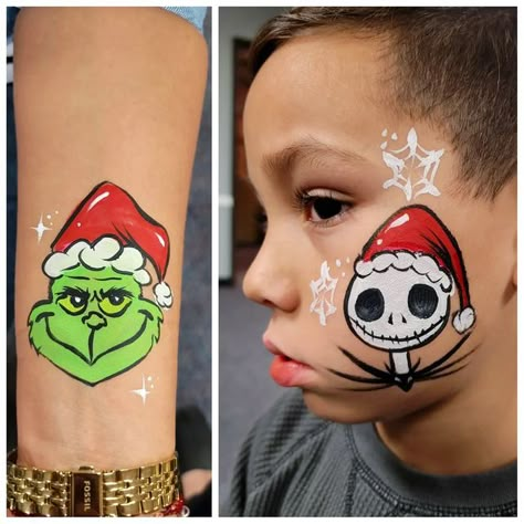 Face Painting Ideas Christmas, Face Painting For Christmas, Holiday Face Painting, Grinch Face Painting, Face Painting Ideas For Kids Christmas, Santa Face Paint, Santa Claus Face Painting, Christmas Face Paint Ideas, Xmas Face Painting