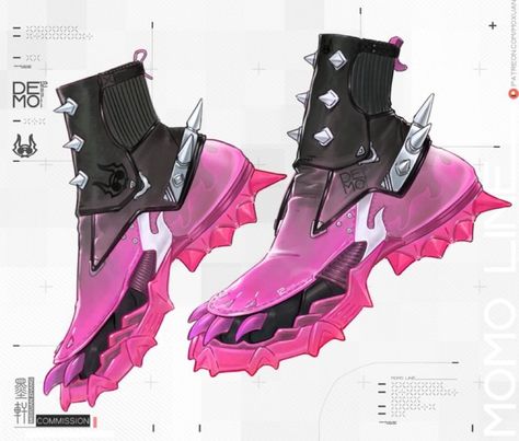 Cyberpunk Shoes, Futuristic Shoes, Clothing Design Sketches, Shoes Drawing, Cyberpunk Fashion, Futuristic Fashion, Game Character Design, Shoe Art, Fantasy Clothing