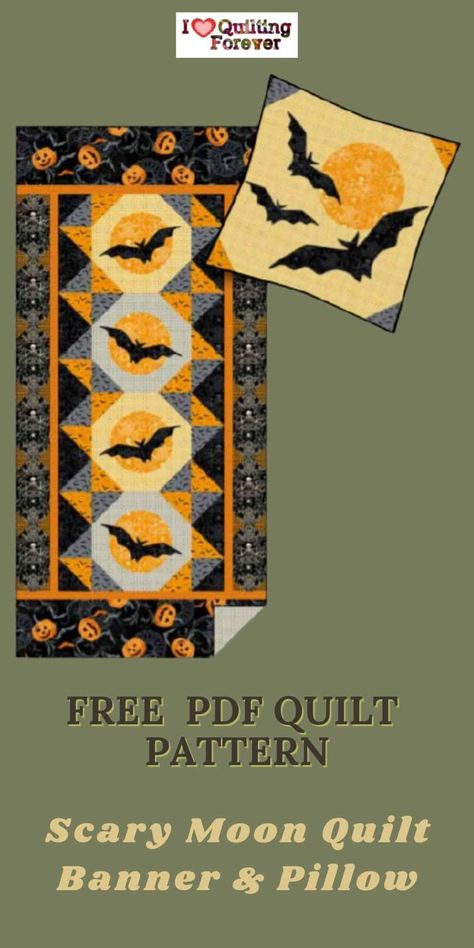 Witch Quilt Block, Halloween Pillows Ideas, Vintage Halloween Quilt, Free Halloween Quilt Block Patterns, Halloween Table Runner Pattern, Halloween Quilting Projects, Halloween Panel Quilts, Halloween Quilt Patterns Free, Halloween Quilts Ideas Free Pattern