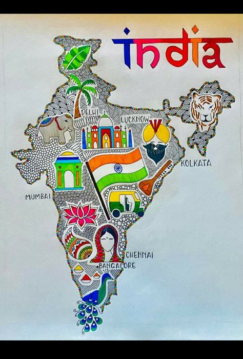 Incredible India Drawing Ideas, Deshbhakti Drawing, Incredible India Posters Art, Unity In Diversity Poster India, National Integration Drawings, Independence Day Collage, Incredible India Posters, Diversity Poster, Art Competition Ideas