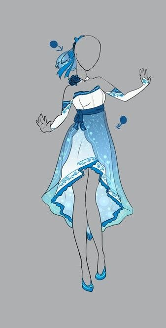 Blue Outfit Drawing, Water Dress Drawing, Anime Kimono, Dress Design Drawing, 다크 판타지, Drawing Anime Clothes, Dress Design Sketches, Dress Sketches, Blue And White Dress