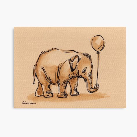 Get my art printed on awesome products. Support me at Redbubble #RBandME: https://www.redbubble.com/i/canvas-print/My-Balloon-Baby-Elephant-Watercolor-Painting-6-by-tranquilwaters/29797131.5Y5V7?asc=u Elephant With Balloon Tattoo, Elephant With Balloon Drawing, Watercolour Elephant Easy, Cute Elephant Family Drawing, Elephant With Trunk Up Painting, Watercolor Elephant, Easy Drawings For Kids, Laptop Skin Design, Ink Painting