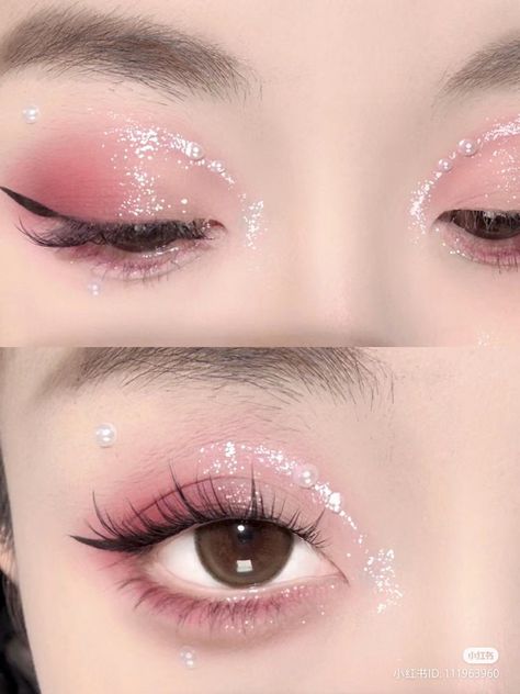 Pink And Gold Douyin Makeup, Cutecore Makeup Looks, Kpop Pink Makeup, Pink Cosplay Makeup, Pink Princess Makeup Looks, Twice Concert Makeup, My Melody Inspired Makeup, Pink Coquette Makeup, Fairy Pink Makeup