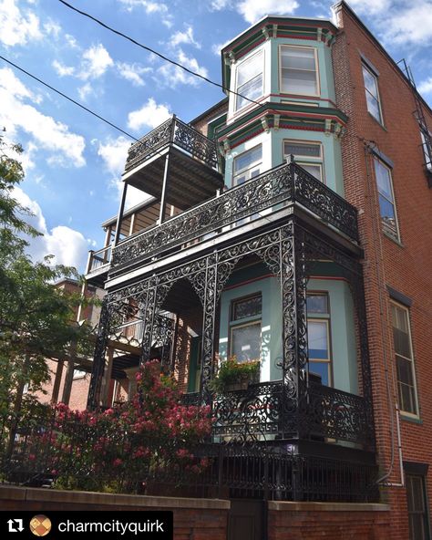 Baltimore Apartment, Baltimore Neighborhoods, Baltimore House, Baltimore City, Beautiful Architecture, Wrought Iron, Baltimore, Washington Dc, New England