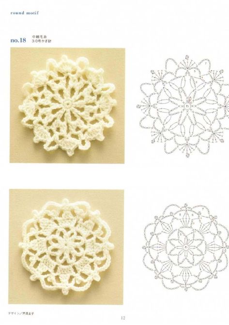 Crochet round motif patterns Háčkovaný Anjel, Round Crochet, Crochet Snowflakes, Crochet Circles, Crochet Doily Patterns, Crochet Square Patterns, Crochet Motifs, Crochet Books, Crochet Round