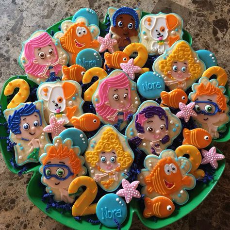 Bubble Guppies decorated sugar cookies by Sweet Sugar Love Baby Birthday Party Theme, Sugar Love, Decorated Sugar Cookies, Bubble Guppies, Baby Birthday Party, Cookie Ideas, 3rd Birthday Parties, Cookie Monster, Sugar Cookies Decorated