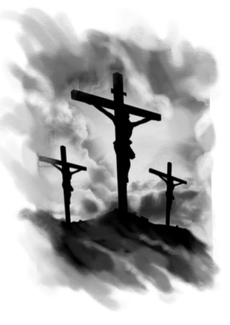 Cross On Hill Tattoo, Three Crosses On A Hill Tattoo, 3cross Tattoo Design, Dedication Tattoos For Men, Cross With Verse Tattoo, Ave Christus Rex Tattoo, Cross Tattoos For Men Shoulder, Saint Joseph Tattoo, Cross With Clouds Tattoo