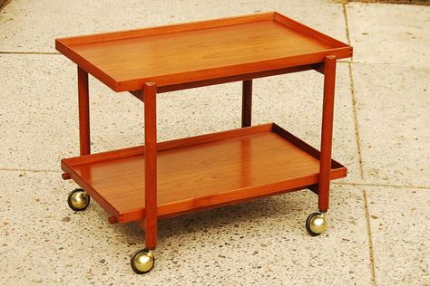 Vintage Danish Modern Serving Bar Cart by Poul by ilikemikes Serving Bar, Mid Century Modern Table, Serving Cart, Teak Oil, Wine And Dine, Hard Floor, Danish Modern, Bars For Home, Cool Furniture