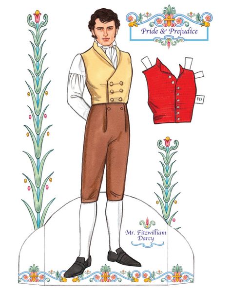 Regency sir Jane Austen Paper Dolls, Prejudice Examples, Darcy Pride And Prejudice, Dolls Printable, Paper Clothes, Barbie Paper Dolls, Jane Austin, Dover Publications, Classic Characters