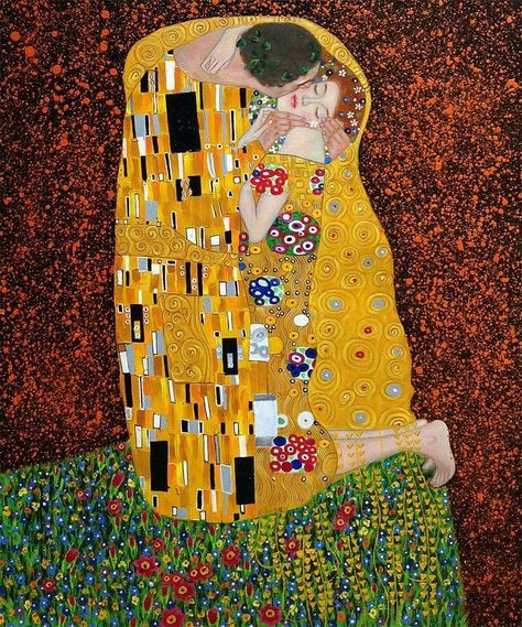 Gustav Klimt 1907/1908 'the kiss' oil panting and gold with silver leaves Kiss Painting, Gustav Klimt Art, The Kiss (klimt), Perfect Kiss, Klimt Paintings, Klimt Art, The Kiss, Oil Painting Reproductions, Caravaggio