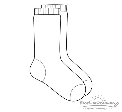 How to Draw a Pair of Socks Step by Step - EasyLineDrawing How To Draw Socks, Socks Sketch, Socks Drawing, Cat Outline, Realistic Drawing, Drawing Cat, Drawing Simple, Nike Socks, Socks And Heels