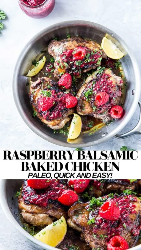 Raspberry Recipes Healthy, Raspberry Chicken, Balsamic Vinegar Recipes, Walnut Chicken, Clean Eating Chicken, Healthy Dinner Recipe, Balsamic Recipe, Raspberry Recipes, Balsamic Chicken