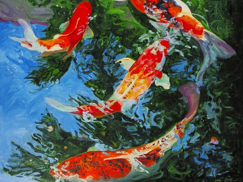 Koi Fish Paintings, Koi Paintings, Nature Paintings, Koi Artwork | Linda Holt Bathroom Feng Shui, Koi Fish Paintings, Paintings Nature, Fish Paintings, Koi Painting, Blue Koi, Fish Artwork, Koi Fish Pond, Watercolor Fish