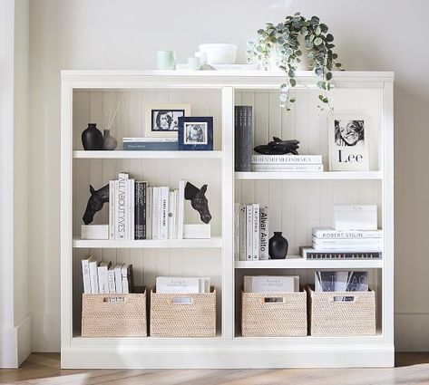 Shelves & Bookcases | Wood, Metal & Glass | Pottery Barn Pottery Barn Bookcase, Console Bookcase, Family Room Organization, 2 Shelf Bookcase, Decorative Bookshelves, Beadboard Paneling, Bookcase With Drawers, Mid Century Furnishings, Low Bookcase