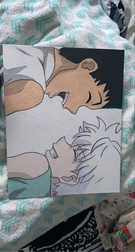 Gon X Killua Painting, Killua Painting Canvas, Easy Anime Paintings On Canvas, Hunter X Hunter Painting Canvases, Gon And Killua Drawing, Hxh Painting, Bestie Paintings, Gon Drawings, Killua Painting