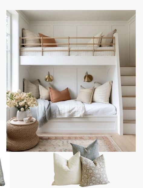 Modern Farmhouse Twin Bedroom, Guest Bunk Room, Bunk Bed Built In, Builtin Bunkbeds, Modern Farmhouse Girls Bedroom, Guest Room With Bunk Beds, Teen Bunk Bed Ideas, Bunk Rooms For Adults, Bunk Bed Guest Room