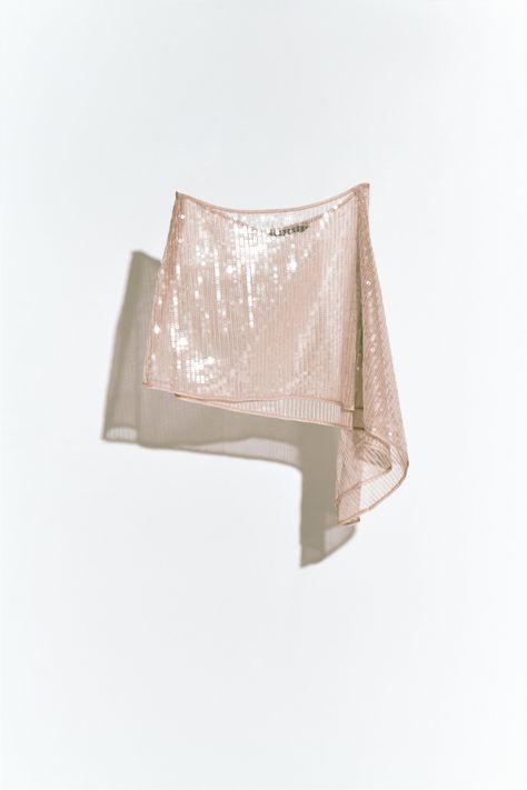 ZARA semi-sheer sequinned asymmetric skirt - pale pink Asymetric Skirt, Pale Pink Skirt, Pink Sequin Skirt, Sequin Skirt Outfit, Sheer Outfit, Sequin Mini Skirt, Asymmetric Skirt, Pink Mini Skirt, Trendy Fits