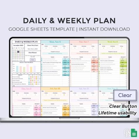 Daily Planner Template | Google Sheets | Templates | Excel Templates | Free Google Sheets Template aestheticplanners #languageplanner #monthlybudget. To Do List Weekly, Budget Template Free, Week Schedule, Daily Checklist, Planner Essential, Trip Planner, Budget Spreadsheet, Spreadsheet Template, Weekly Planning