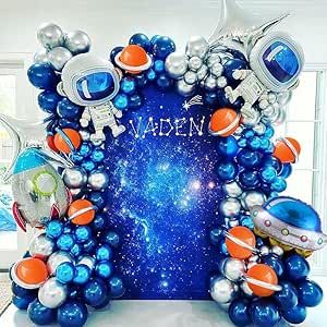 Outer Space Balloon Arch Garland Kit,119 PCS Navy Blue Metallic Silver Blue Balloon UFO Rocket Astronaut Balloons for Boys Kids Space Birthday Party Decorations Space Balloon Arch, Space Birthday Party Decorations, Baby Birthday Decorations, Space Birthday Party, Blue Balloon, Space Birthday, Blue Balloons, Balloon Arch, Kid Spaces