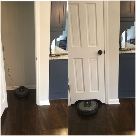 Roomba problem solved!  That's what broom closets are for... How To Hide Roomba, Roomba Docking Station Ideas, Hide Roomba Base, Roomba Cabinet, Roomba Storage, Broom Vacuum Storage, Roomba Hidden Storage, Cabinet For Roomba, Roomba Decoration Cricut