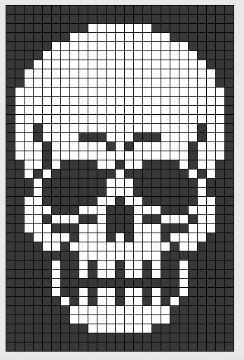 Skull Crochet Tapestry, Skeleton Knitting Chart, Skull Pixel Pattern, Skull Tapestry Crochet, Alpha Patterns Skull, Creepy Pixel Art Grid, Skull Blanket Crochet Pattern, Skull Grid Pattern, Skull Alpha Pattern