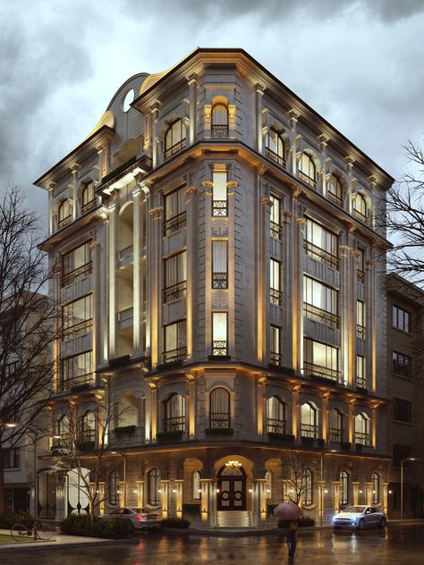 Fancy Building Architecture, Fancy Apartment Building Exterior, Fancy Hotel Exterior, Classic Hotel Exterior, Classic Building Facade Architecture, Luxury Apartment Exterior, Classic Building Facade, Rich Building, Luxury Apartment Building