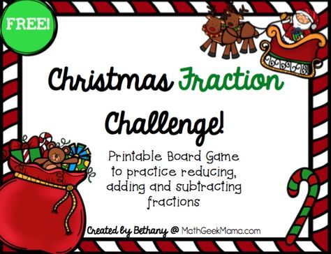 Christmas Themed Printable Fraction Game {FREE} Christmas Fractions, Equivalent Fractions Activities, Math Fractions Worksheets, Add And Subtract Fractions, Math Lab, Simplifying Fractions, Fraction Games, Holiday Math, Adding And Subtracting Fractions