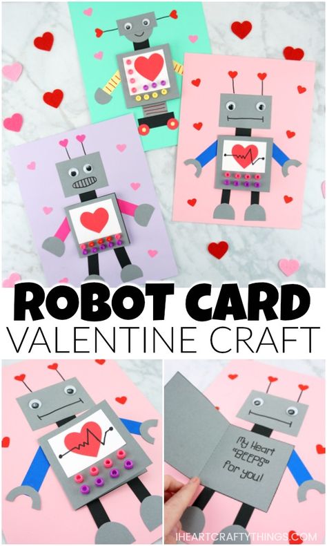 Robot Valentine Craft Robot Card, Valentines Robots, Robot Craft, Cute Robot, Valentine Craft, Valentine's Day Crafts For Kids, Preschool Valentines, Valentine Crafts For Kids, Valentines Day Activities