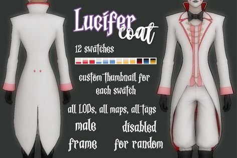 [morallee] Lucifer Coat (Hazbin Hotel x The Sims 4 Series) | Patreon Tumblr Post, Body Outfit, Body Frame, Ts4 Cc, Sims 4 Clothing, Sims Mods, Sims 4 Cc, The Sims 4, Hazbin Hotel