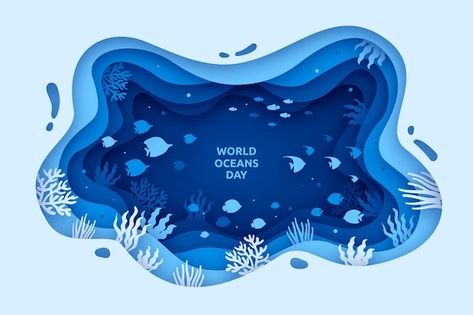 Ocean Template, World Ocean Day, World Oceans Day, Flat World, Vector Gradient, Day Illustration, Ocean Day, Day Background, Paper Style