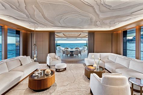 Jouin Manku's Debut Super Yacht Sets Sail Jouin Manku, Marble Tub, Yacht Interior Design, German Architecture, Super Yacht, Carpet Cover, Custom Chandelier, Yacht Interior, Jw Marriott