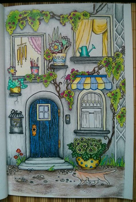 Town Art Drawing, Cute House Drawing Cottages, Tiny House Drawing Art, Cute House Drawing, Town Painting, Town Drawing, Painting On Canvas For Beginners, Whimsical Art Paintings, Canvas For Beginners