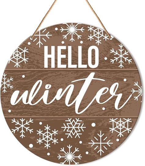 Amazon.com : Hello Winter Sign Front Door Decor, Christmas Round Hanging Sign Decor Rustic Snowflake Xmas Holiday Wall Decorations Winter Wood Sign for Door, Porch, Home, Welcome Winter : Home & Kitchen Front Door Decor Christmas, Sign For Door, Door Decor Christmas, Circuit Crafts, Welcome Winter, Door Porch, Winter Door, Wooden Wreaths, Winter Signs