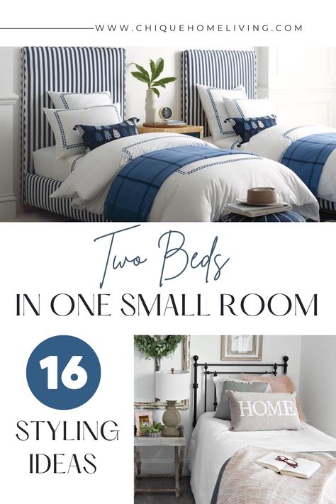 Small Room With 2 Twin Beds Ideas, 2 Twin Beds In Small Room Decor, Tiny Room Two Twin Beds, Double Bed And Single Bed In One Room, Side By Side Twin Bed Ideas, Twin Bed Styling Guest Bedrooms, 2 Twin Bed Rooms Ideas, Coastal Guest Bedroom Twin Beds, Twin Beds In Front Of Windows Ideas