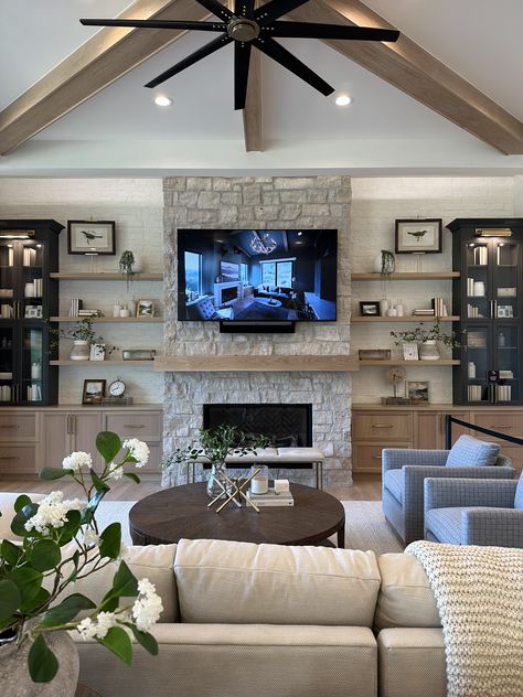 Comfy Living Room With Tv, Large Comfy Living Room, Modern Farmhouse Living Room Tv Wall, House Inspo Interior Design Living Rooms, Living Room Big Tv, Family House Living Room, Big Living Room Ideas, Collage House, Home Interior Design Living Room