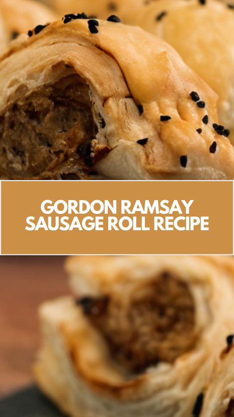 This easy and delicious sausage roll recipe, inspired by Gordon Ramsay, is perfect for a quick snack or party appetizer. With crispy golden puff pastry, a savory sausagemeat filling, and a hint of tangy mustard, these rolls are both simple to make and incredibly satisfying. Use common pantry staples like Marmite and Nigella seeds for an extra flavor boost! Sausage Roll Recipe, Gordon Ramsay Recipes, Gordon Ramsey Recipes, Sausage Rolls Recipe, Gordon Ramsay Recipe, Sausage Roll, Chef Gordon Ramsay, Nigella Seeds, Quick Snack