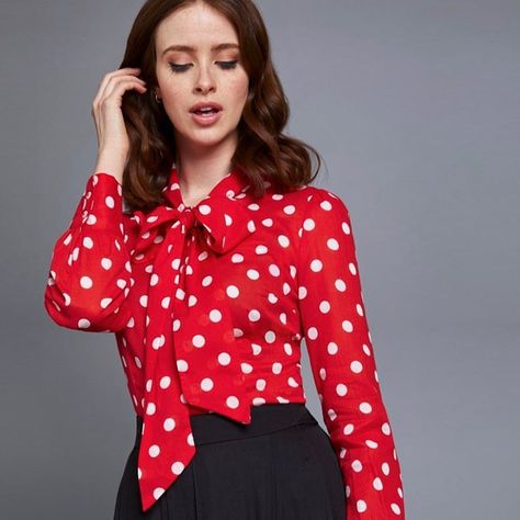 Steal the spotlight in this bright polka dot blouse. White Polka Dot Blouse Outfit, White Polka Dot Shirt Outfit, Dot Shirt Outfit, Polka Dot Shirt Outfit, Polka Dot Blouse Outfit, Blouse Outfit Ideas, Shirt Outfit Ideas, White Polka Dot Shirt, Dot Shirt