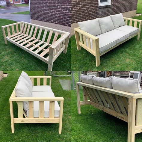 Diy Outdoor Lounge Furniture, Diy Patio Loveseat, Homemade Patio Furniture, Homemade Garden Furniture, Diy Garden Sofa, Diy Sofa Couch, Diy Patio Sofa, Homemade Outdoor Furniture, Homemade Sofa