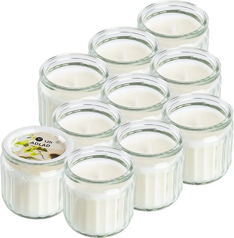 Ikea ADLAD White Mini Scented Candles in Glass Jars, Scandinavian Woods & Citrus, 12 Hours Each - Set of 10 : Amazon.co.uk: Home & Kitchen Candles In Glass Jars, Candle Wedding Favors, Small Candles, Glass Jars, Scented Candles, Oreo, Wedding Favors, Candles, Wood