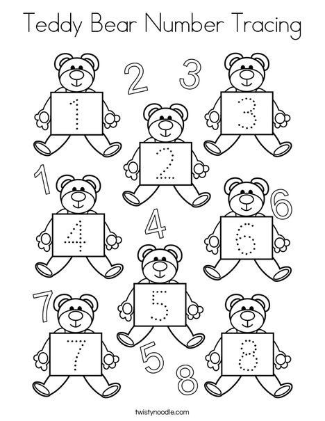 Teddy Bear Number Tracing Coloring Page - Twisty Noodle Teddy Bear Math Preschool, Bear Tracing Preschool, Preschool Teddy Bear Crafts, Bear Projects For Preschool, Teddy Bear Worksheet Preschool, Teddy Bear Tea Party Preschool, Preschool Teddy Bear Activities, Bear Activity For Preschool, Teddy Bear Art Preschool